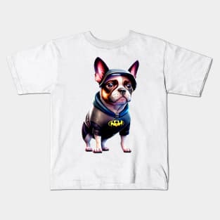 Super Frenchie: Black Superhero Suit Version 2 Kids T-Shirt